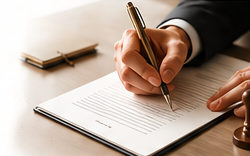 Firma de un documento de poder en un entorno profesional